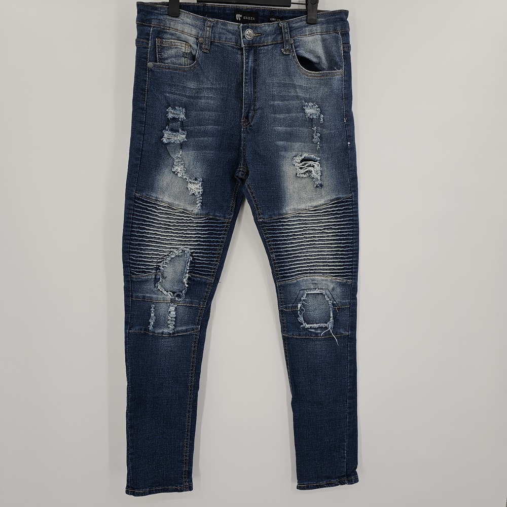 Waimea Skinny Fit Mens 34X32‎ (32x30) Jeans Distressed Stretch Denim Moto Grunge
